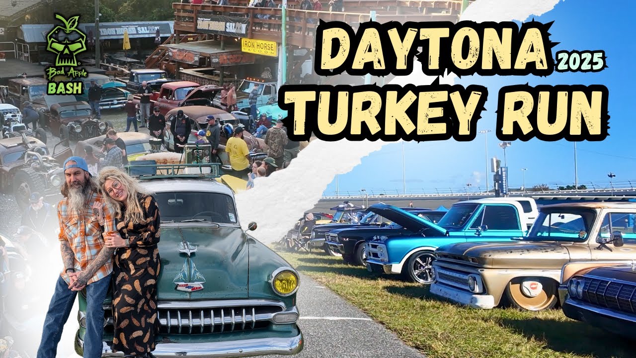 YouTube post by @SawKustomz for Arccaptain. Caption reads: Daytona Turkey Run Fall 2025 - Iron Horse Bad....