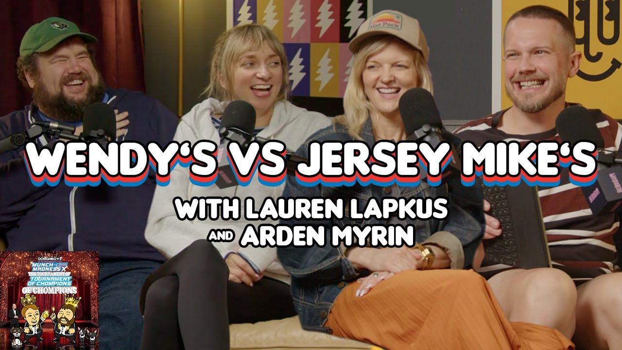 YouTube post by @DoughboysPodcast for Lemonada Media. Caption reads: Munch Madness X: Wendy's VS Jersey Mike's with....