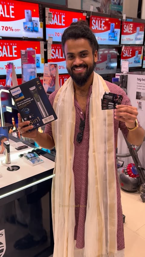 Instagram post by @nirmal_konda_awese for Croma. Caption reads: [...] messy beard is a nightmare. I headed to....