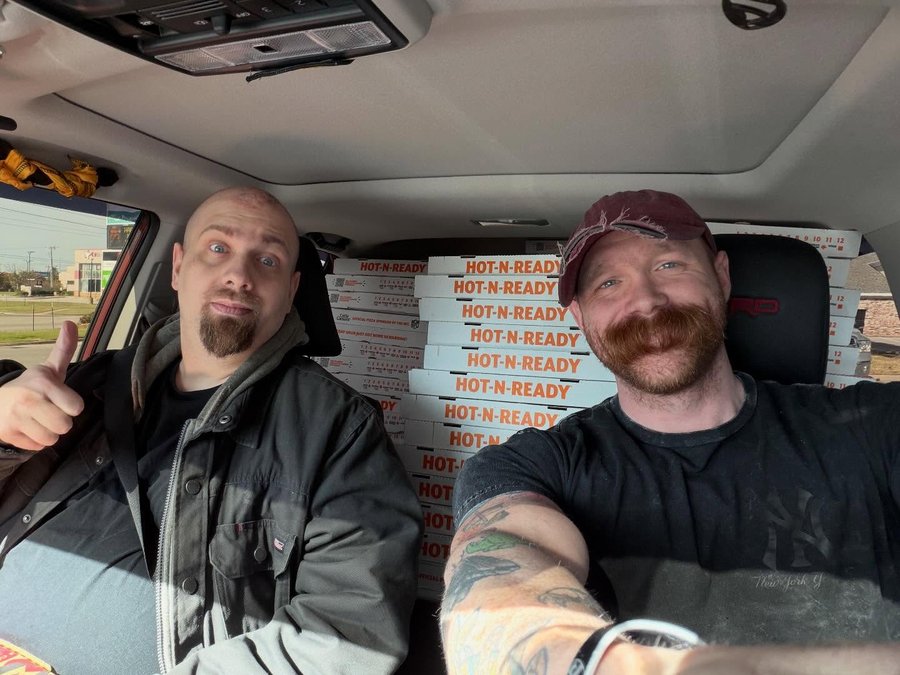Instagram post by @scottykfitness for Little Caesars. Caption reads: For Halloween Wesley and I wanted to help out. So....