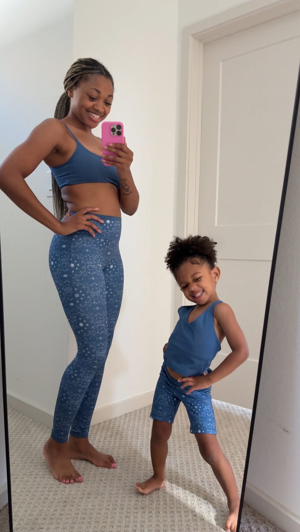 Instagram post by @khani.trendy for Fabletics. Caption reads: #fableticspartner Matching with my mini just hits....