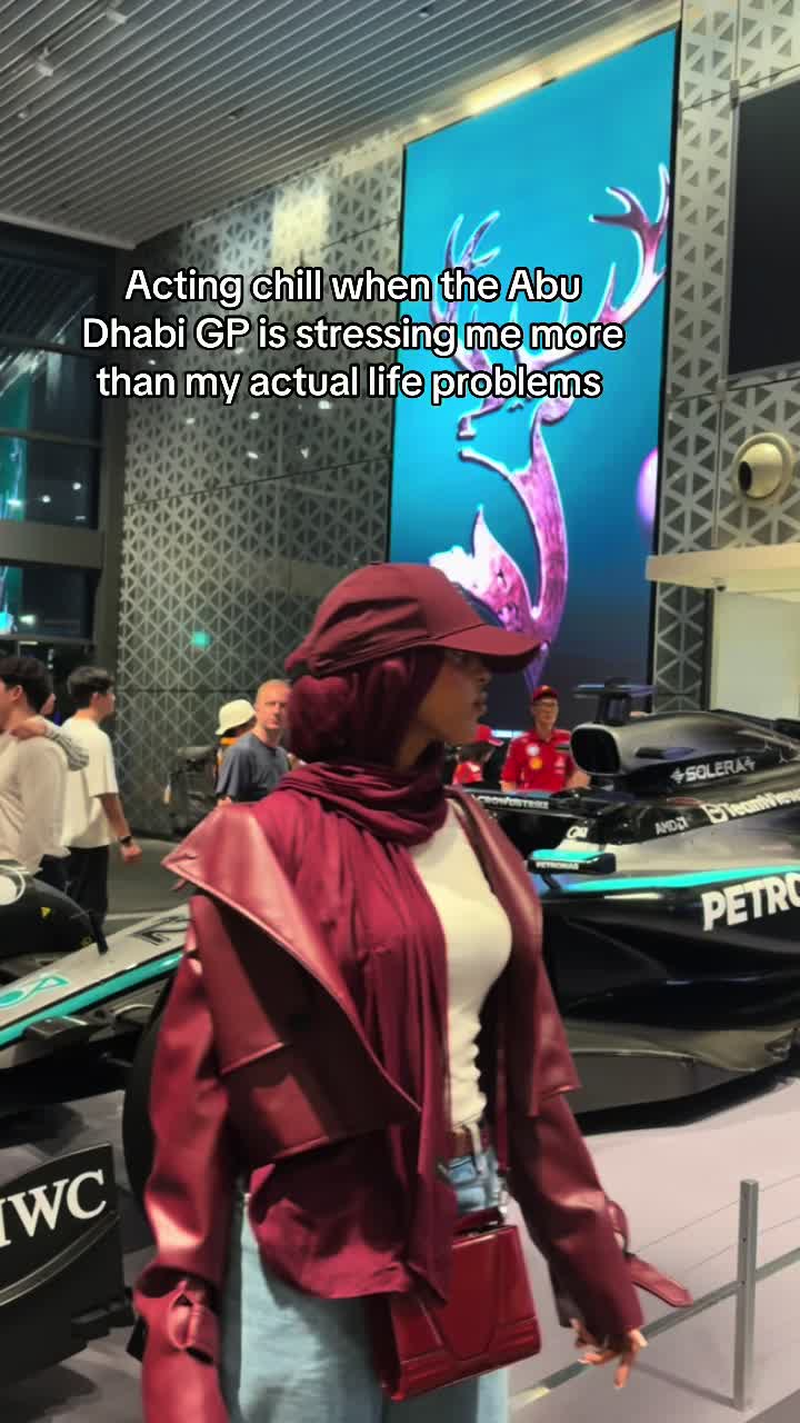 TikTok post by @iqraalbatross for Visit Abudhabi. Caption reads: It’s Friday then 😭 #abudhabigp @Visit Abu Dhabi .