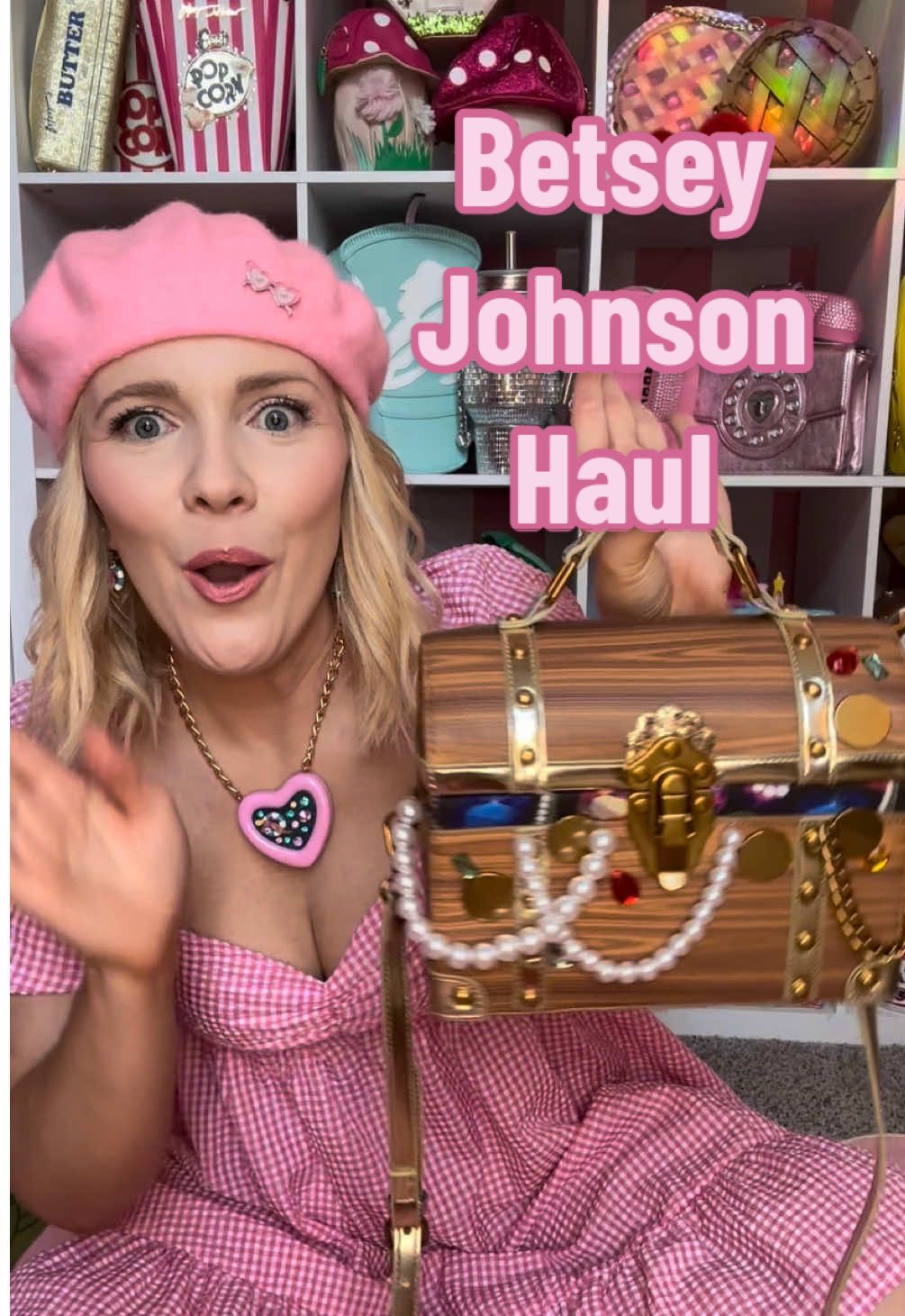 TikTok post by @moriahlovespurses for Betsey Johnson. Caption reads: [...] all!! 😍🎮🍒🍔💎🏴‍☠️⛱️ Thank you @Betsey....