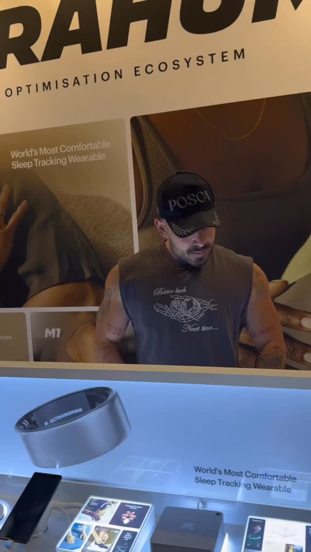 Instagram post by @jonocastanoacero for Ultrahuman. Caption reads: BTS at the @ultrahumanhq booth ⚡️ Checking out the....