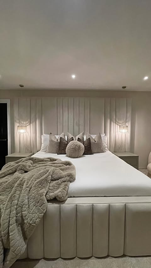 Instagram post by @thehomeaccount for Hampton and Astley. Caption reads: [...] Superking in Cream Velvet @hamptonandastley....