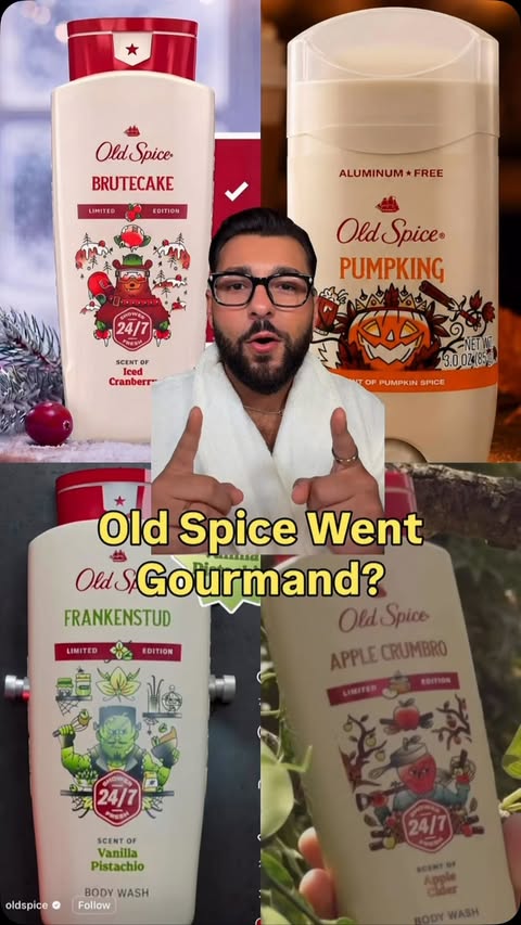 Instagram post by @paulreactss for Old Spice. Caption reads: @Oldspice went gourmand for the holidays?!? The....