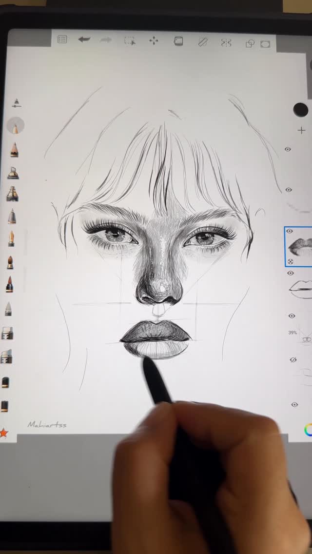 Instagram post by @mahiartss for XPPen. Caption reads: Step-by-Step Lip Drawing
#drawing #digitalart....