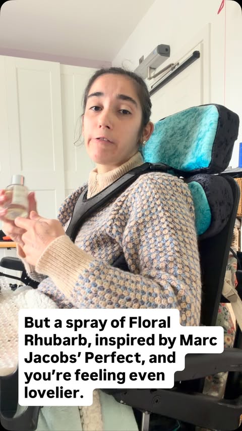 Instagram post by @therealkatie_lifewithcp for Dossier. Caption reads: [...] 🥶 But a spray of one of my favourite....