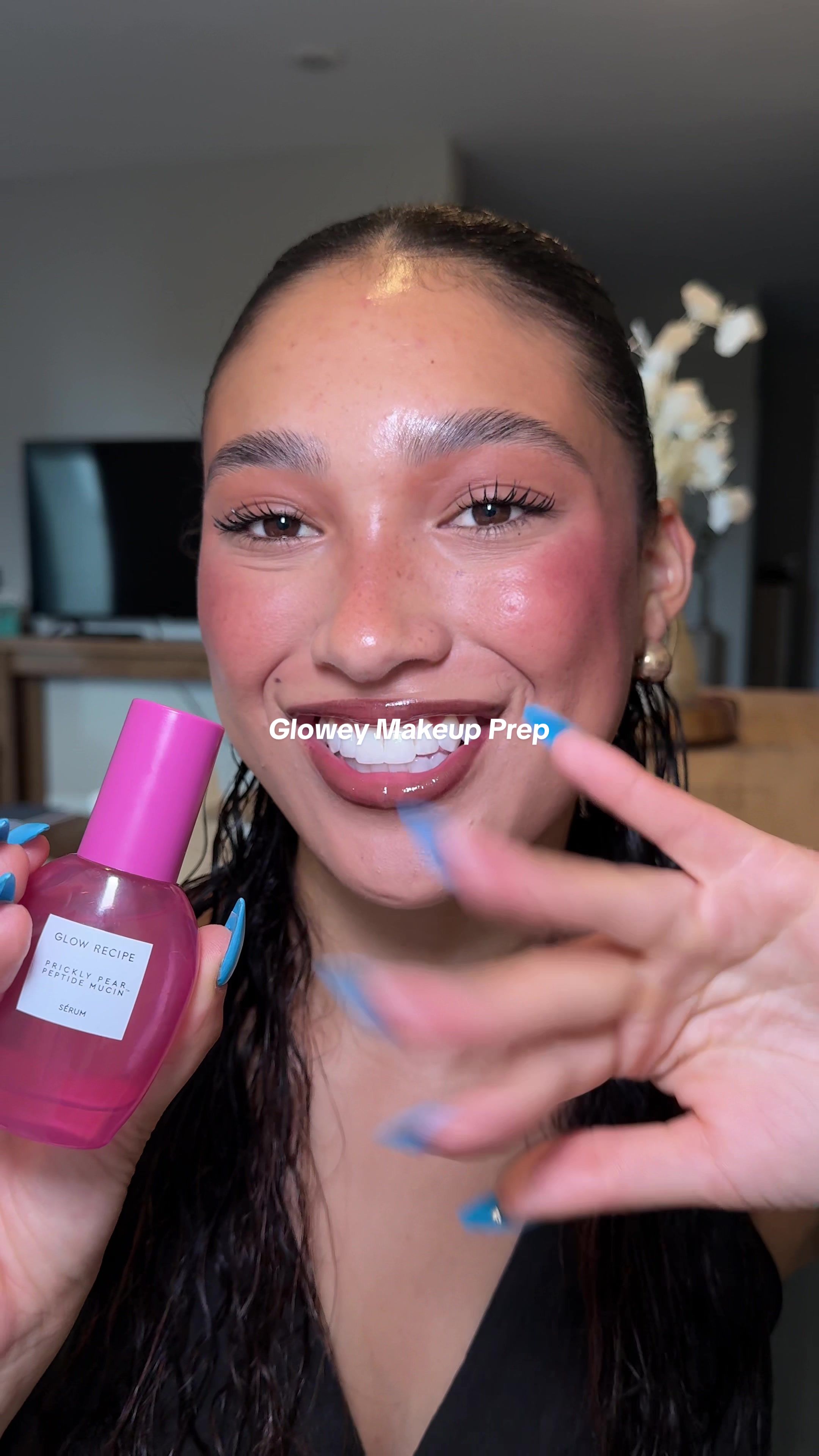 TikTok post by @autumnthompkins for Glow Recipe. Caption reads: [...] my new makeup prep essential🔒using @Glow....