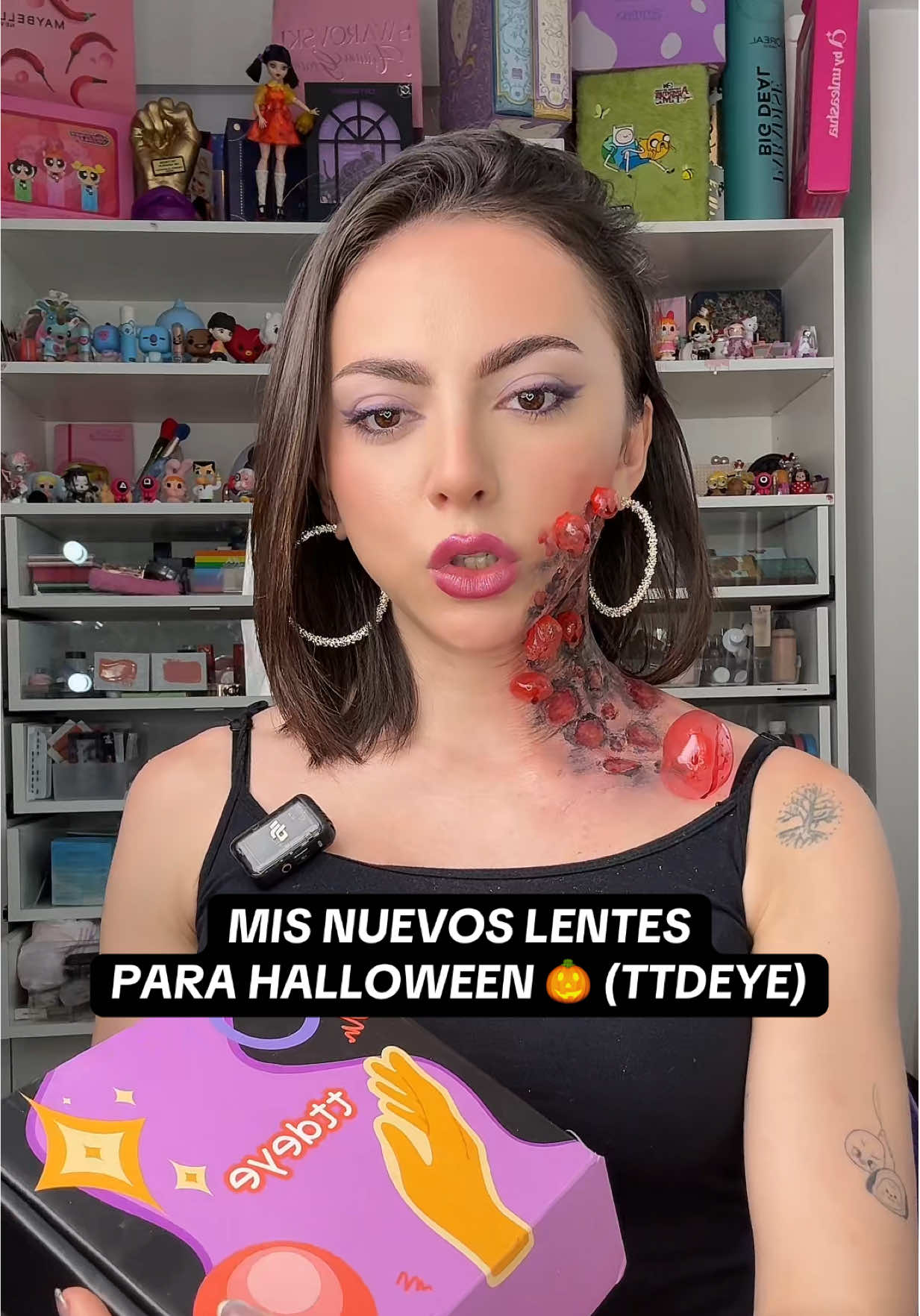 TikTok post by @cande.copello for TTDeye. Caption reads: Mis nuevos lentes para Halloween 🎃 👁️ , siempre....