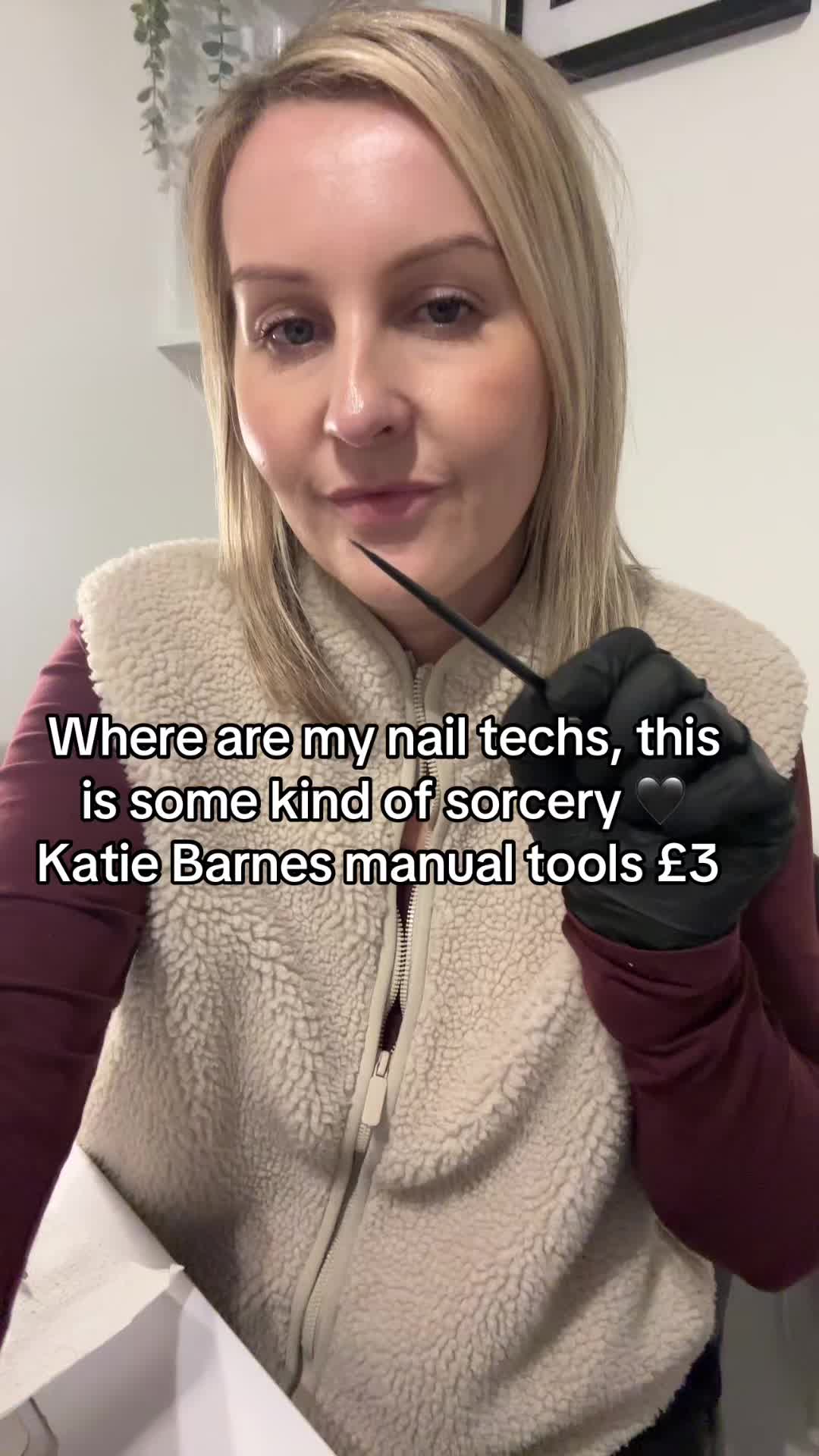 TikTok post by @catherinewestjones for Katie Barnes Tool Range. Caption reads: [...] nail season of the year?! Me! @Katie Barnes....