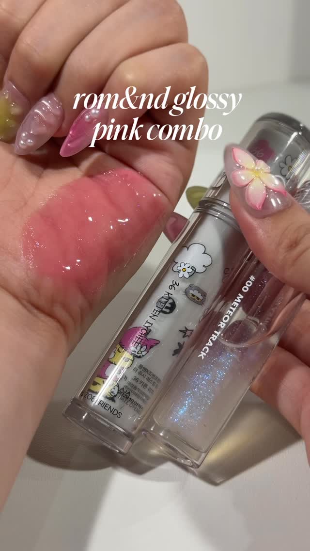 Instagram post by @kizha.nicolee for Olive Young. Caption reads: rom&nd glossy pink combo💓✨🎀 @oliveyoung_global....