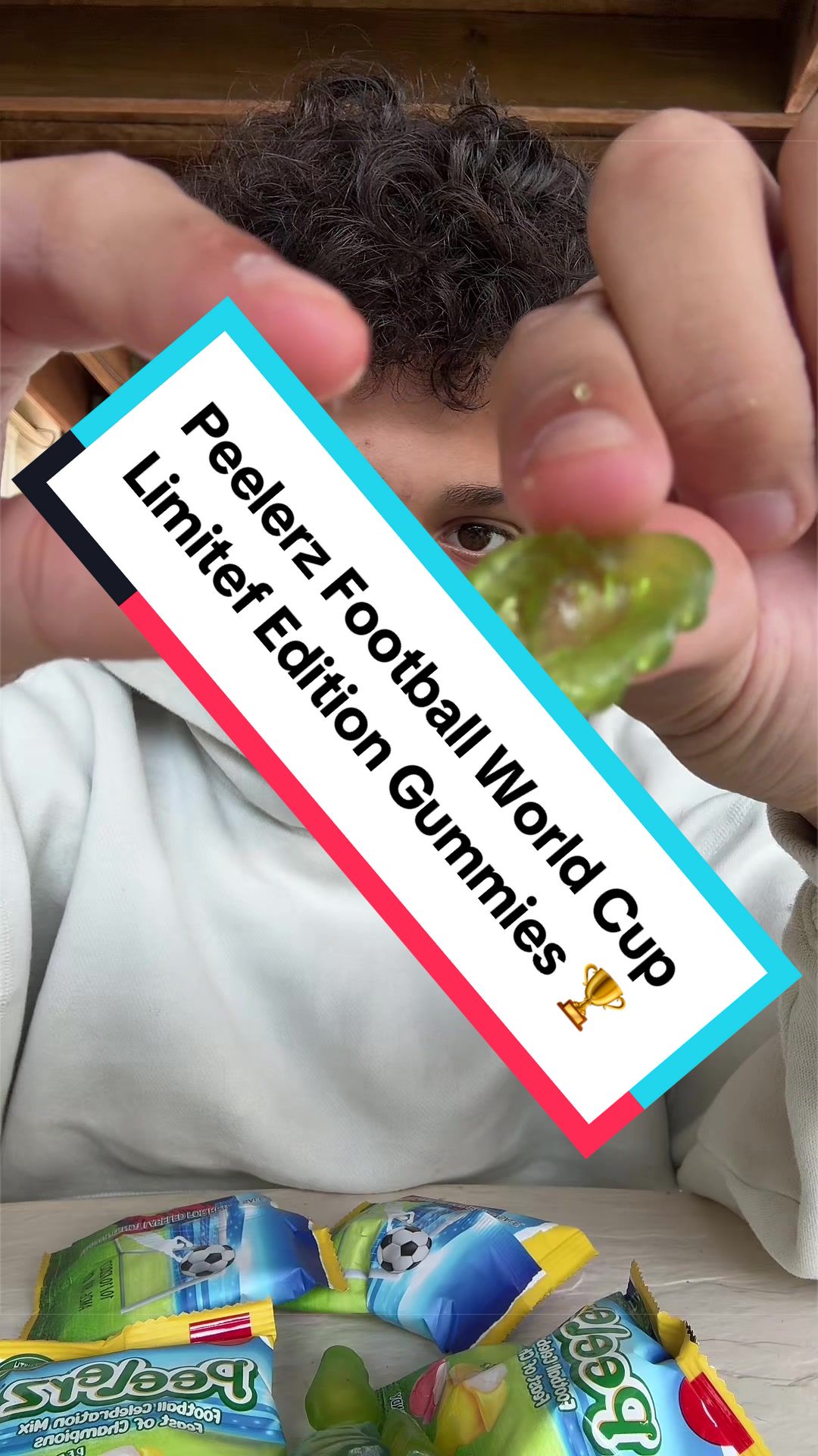 TikTok post by @advertisingwithdarren for Amos Sweets. Caption reads: [...] World Cup Limited Edition Gummies 🏆 @Amos....
