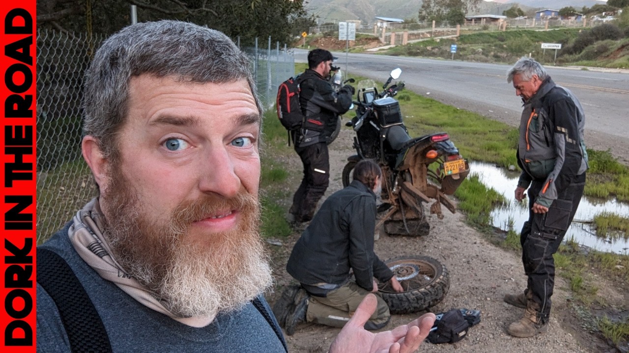 YouTube post by @DorkintheRoad for Mosko Moto. Caption reads: 5 Things Nobody Tells You About Adventure....