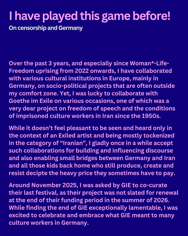 Instagram post by @ozi_ozar for Goethe-Institut. Caption reads: I withheld sharing this for the past few weeks as....