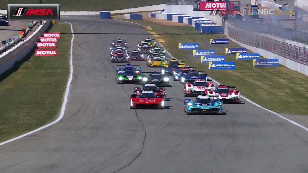 Instagram post by @imsa_racing for Motul. Caption reads: GREEN FLAG FOR MOTUL PETIT LE MANS at MICHELIN....