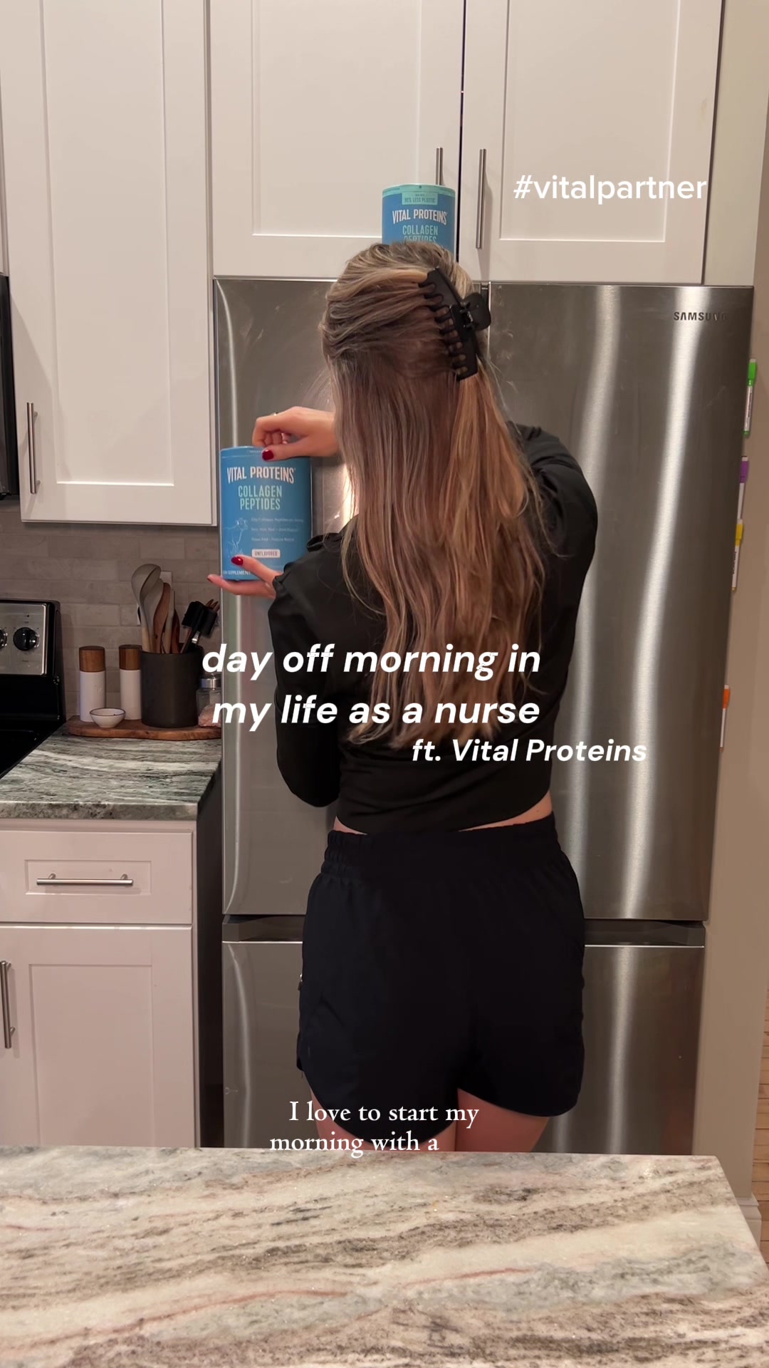 TikTok post by @sarahberryfruit for Vital Proteins. Caption reads: A little morning in my life with @Vital Proteins....