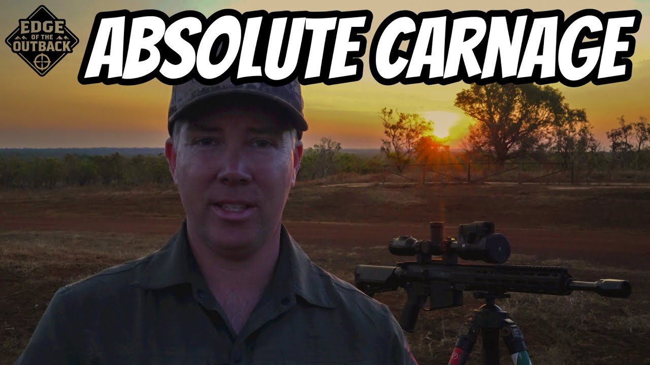 YouTube post by @EDGEoftheOUTBACK for Olight. Caption reads: The Most Intense Ground Pig Control I’ve Ever Done....