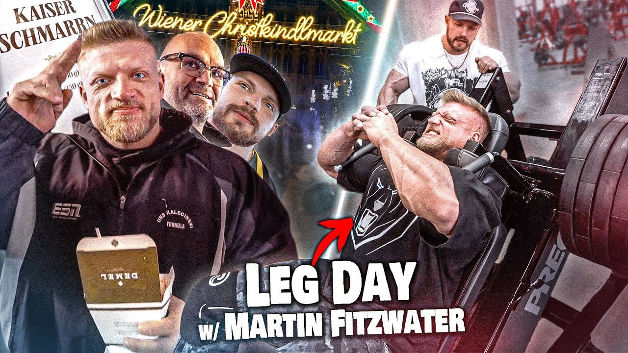 YouTube post by @UrsKalecinski for More Nutrition. Caption reads: Christmas Market Post Workout (IT'S LEG DAY!).