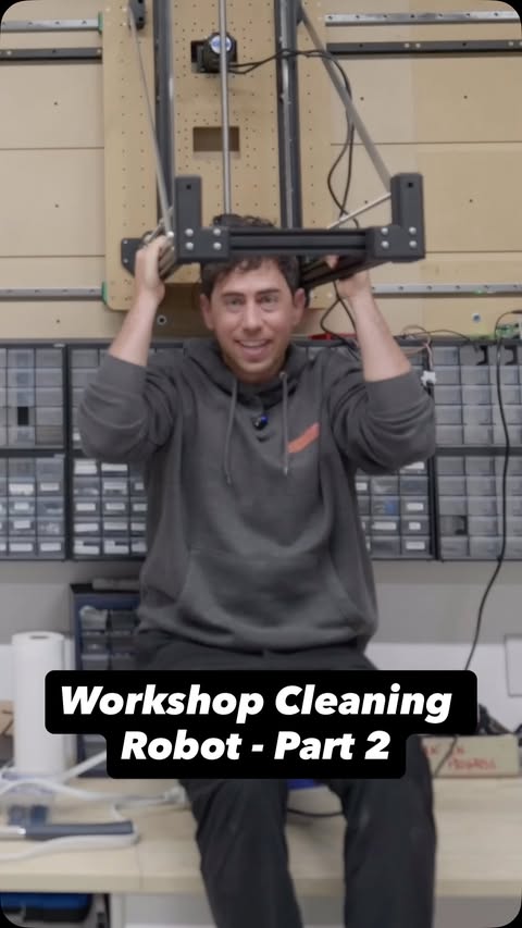 Instagram post by @engineezy_ for Bambu Lab. Caption reads: Shop Cleaning Robot - Part 2
•••
Building a robot....