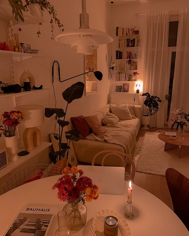 Instagram post by @nordwind.hygge for MyDomaine. Caption reads: The other corner of my currently messy living room....