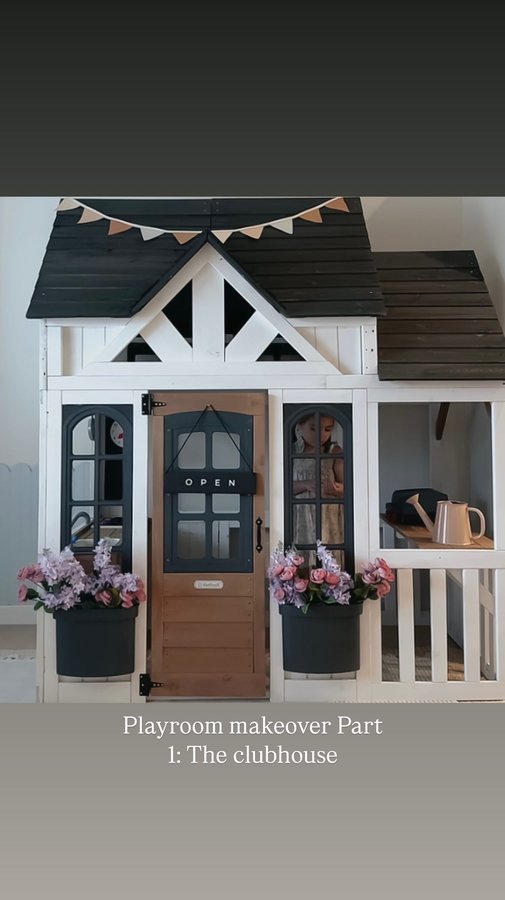 Instagram post by @elizabethhomen for KidKraft. Caption reads: [...] off! How CUTE is this playhouse from....