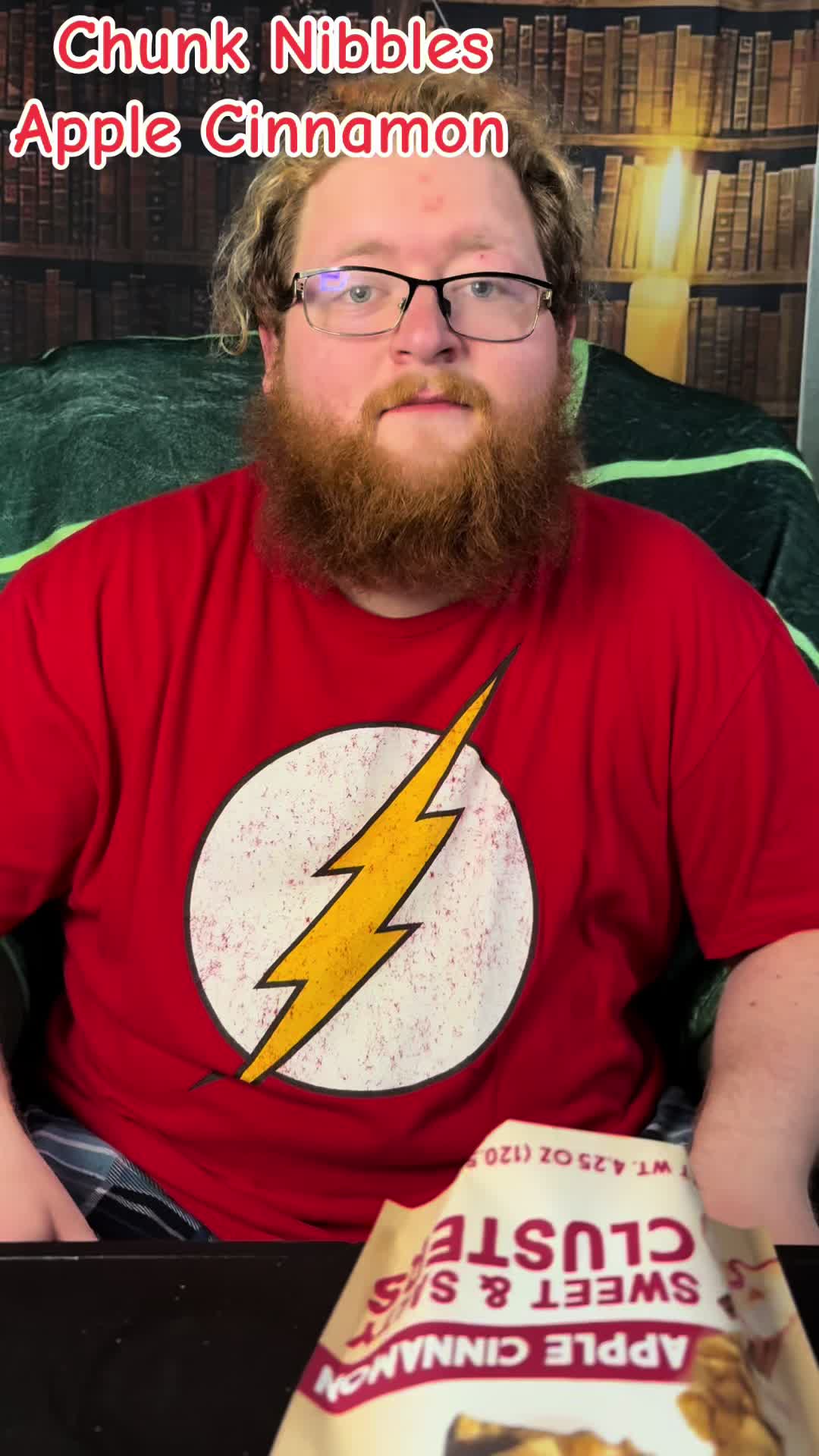 TikTok post by @dailydragonhemi for Chunk Nibbles. Caption reads: Apple cinnamon Chunk Nibbles #mundanemunchies....