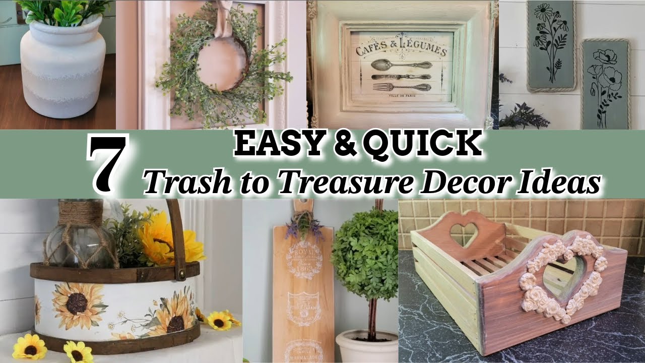 YouTube post by @theschwowinsnest for Creative Fabrica. Caption reads: 7 EASY & QUICK TRASH TO TREASURE DECOR IDEAS!~Easy....