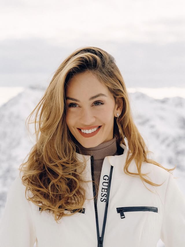 Instagram post by @helenaprestess for GUESS. Caption reads: Winter air  in @guess I’m so happy . #LoveGUESS....