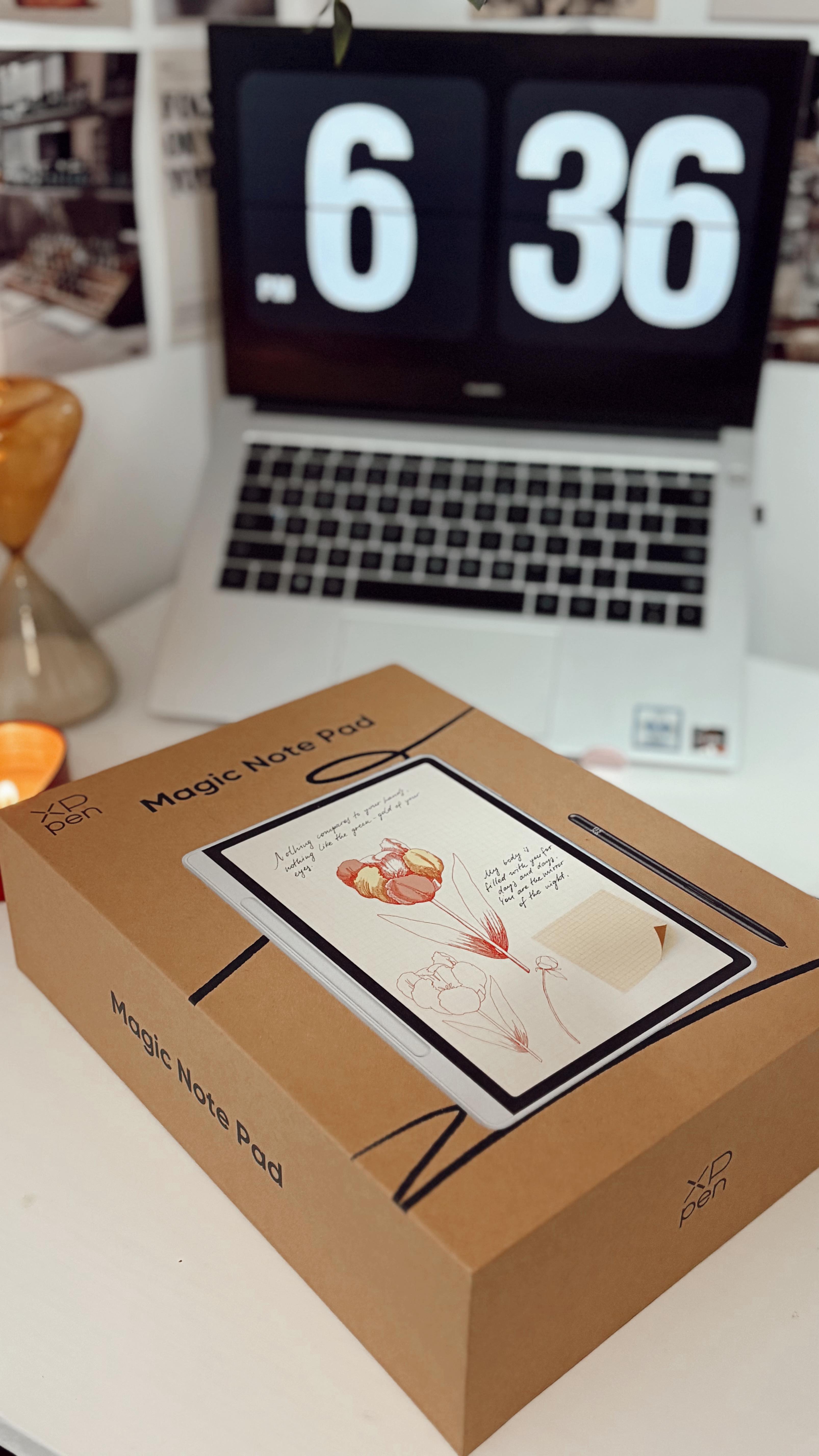 Instagram post by @girl_in_white_coat_ for XPPen. Caption reads: UNBOXING📦XPPen- Magic Note Pad🎀World’s First....