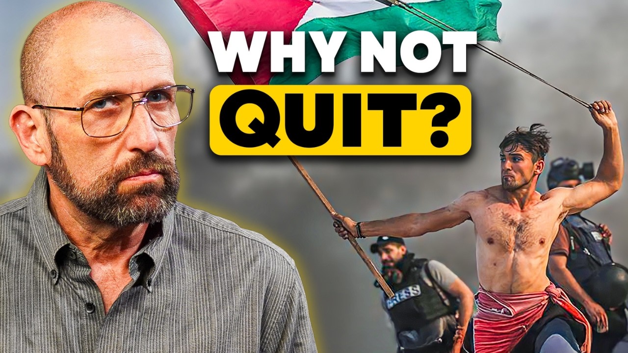 YouTube post by @ElephantsInRooms for Canva. Caption reads: Why won’t the Palestinians just give up?.