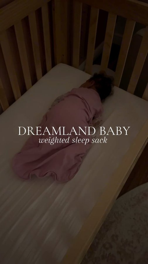 Instagram post by @annanolanxo for Dreamland Baby. Caption reads: [...] love our weighted sleep sack from....