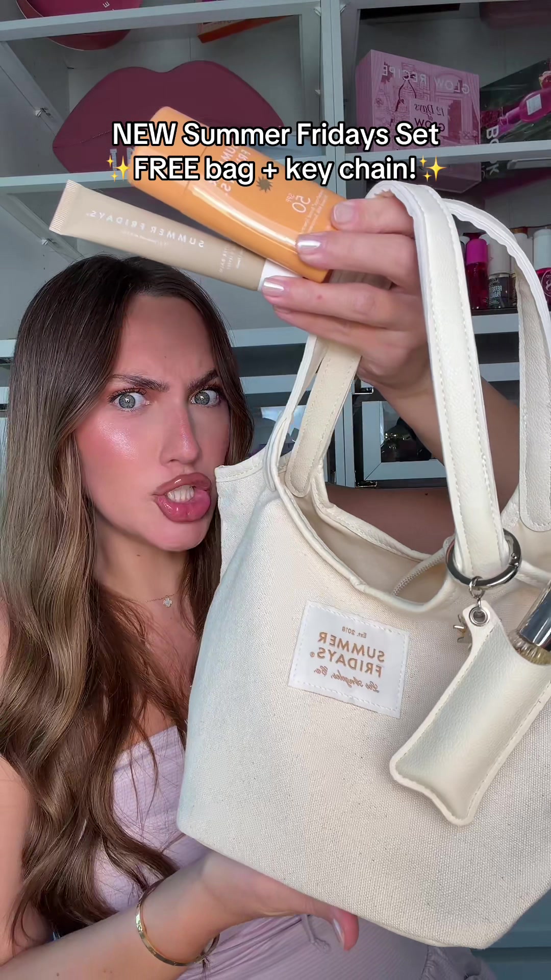 TikTok post by @daniellamagee for Summer Fridays. Caption reads: [...] I’m obsessed 💖💋👛 @Summer Fridays....