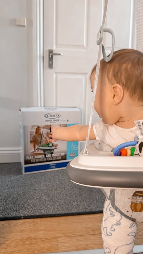 Instagram post by @rosie_nicholls for Graco. Caption reads: [...] bounce & he absolutely loves time in his....