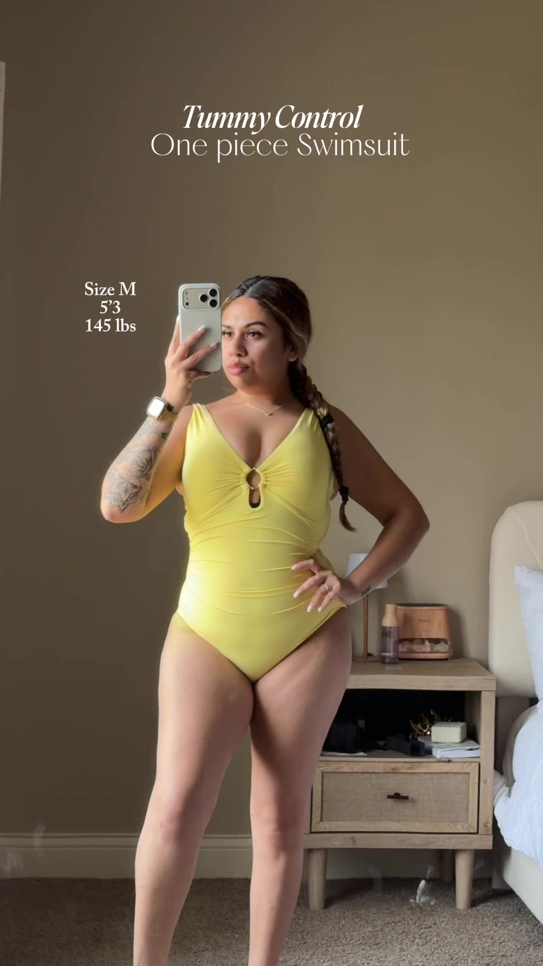 TikTok post by @kay.alondraa for Feelingirl. Caption reads: [...] snatched 💛swimsuit for @FeelinGirl LLC....