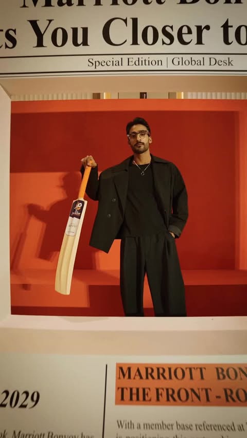 Instagram post by @vivekkeshari1 for Marriott Bonvoy. Caption reads: [...] luxury, history gets made. 🏏✨ Marriott....