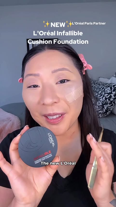 Instagram post by @beccaleebeauty for L'Oréal Paris. Caption reads: Put the @lorealparis Infallible Cushion Foundation....