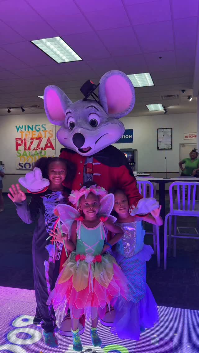 Instagram post by @nesha.vb for Chuck E. Cheese. Caption reads: Halloween fun is officially underway at....