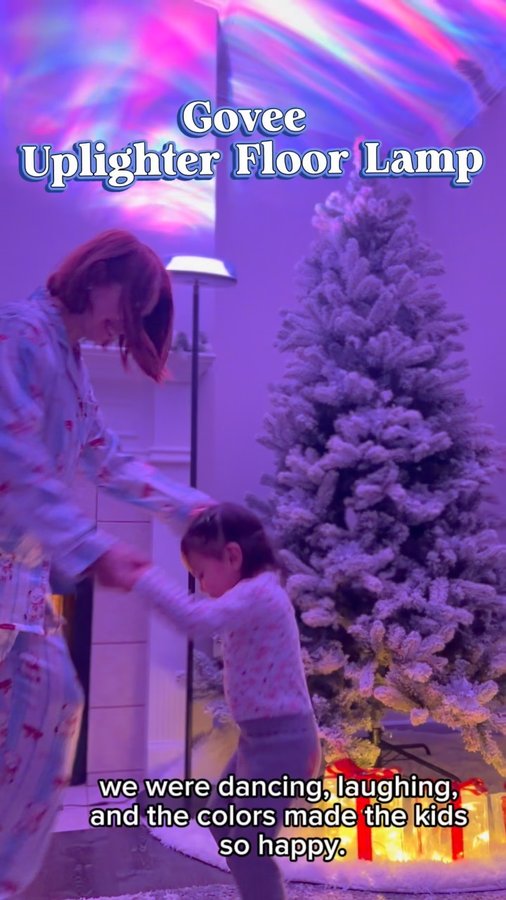 Instagram post by @brigitteilkaysavran for Govee. Caption reads: Best floor lamp I’ve added to my home! So bright,....