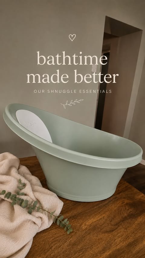 Instagram post by @clairebearn for Shnuggle. Caption reads: There’s a reason the Shnuggle Baby Bath has won so....