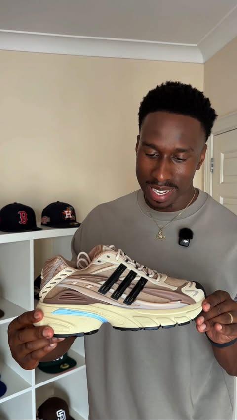 Instagram post by @john.swarvay for adidas Originals. Caption reads: Pharrell Williams x Adidas Originals Adistar....