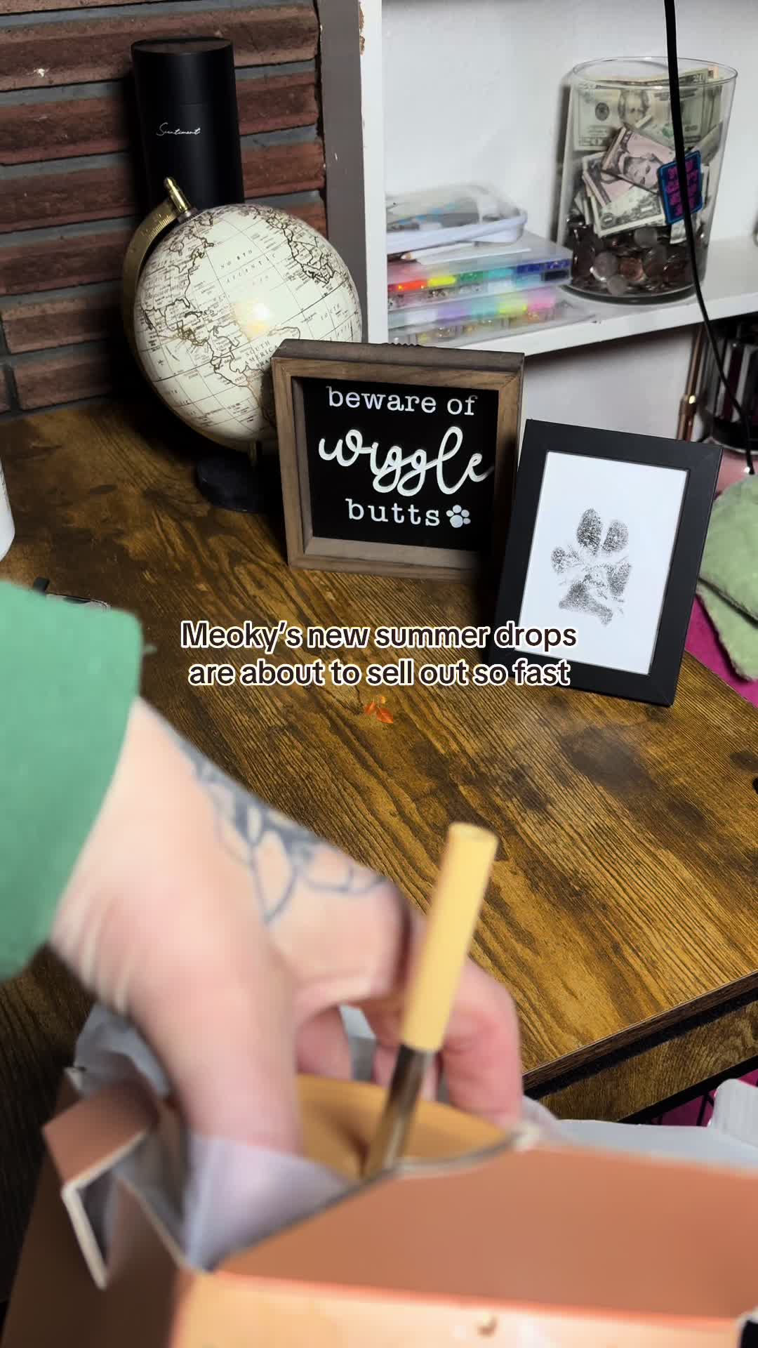 TikTok post by @kai_thedogmother for Meoky Cup. Caption reads: @MEOKY official NEVER disappoints #meoky🥤cups....