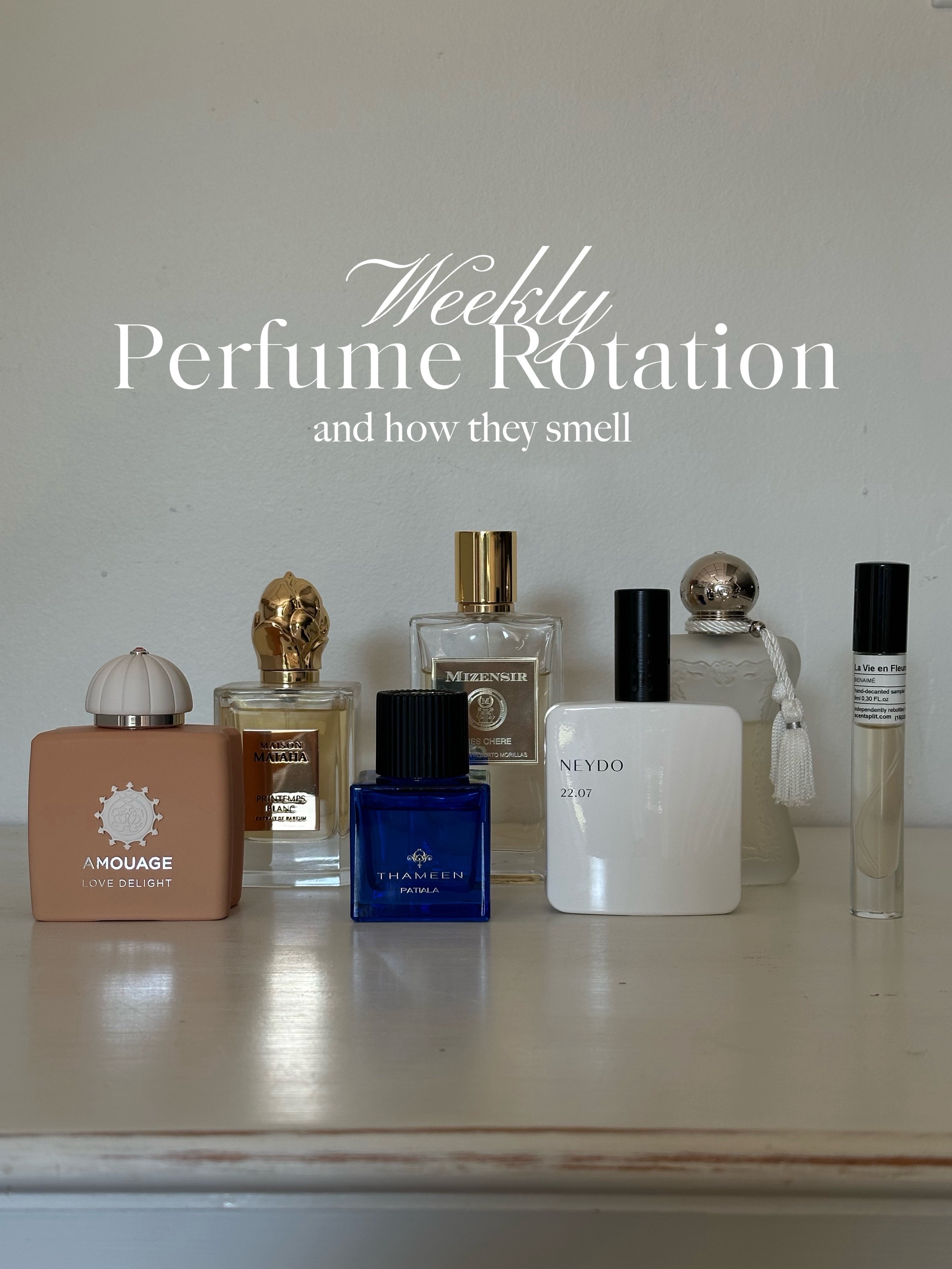 TikTok post by @fragrancefixations for Scentsplit. Caption reads: These were the perfumes I took with me on vacation....