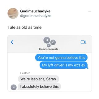 Instagram post by @godimsuchadyke for Lyft. Caption reads: situations made possible by @Lyft’s new feature....