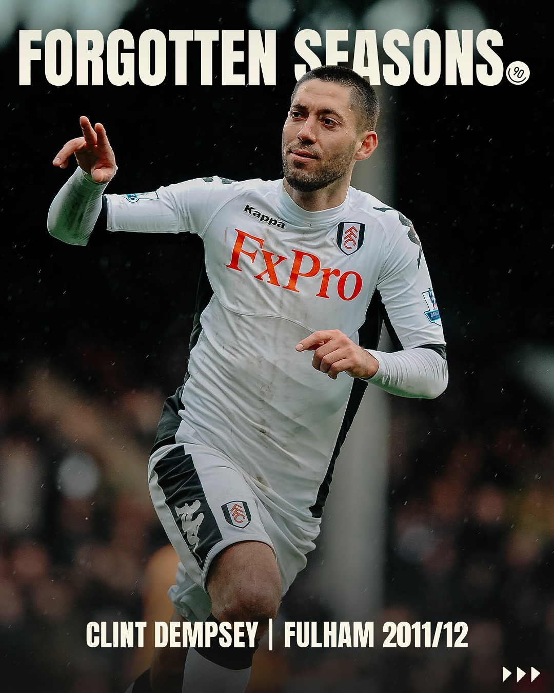 Instagram post by @clint_dempsey for Copa90. Caption reads: In 2012, Clint Dempsey took ‘Fulhamerica’ to new....