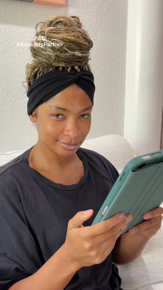 Instagram post by @jasmineashley22 for Ancestry. Caption reads: #AncestryPartner Oh don’t mind me, just altering....