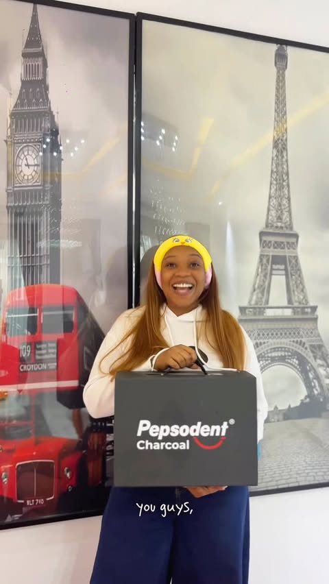 Instagram post by @miss_hotspots for Pepsodent. Caption reads: Black is the new bright 🖤✨ @pepsodentng Upgrade....