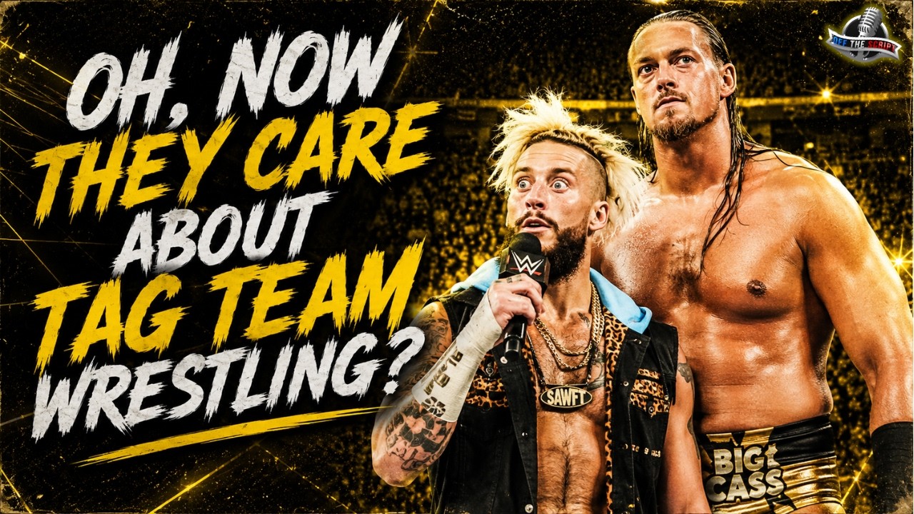 YouTube post by @JDfromNY for BlueChew. Caption reads: WWE FIRED ALL THEIR TAG TEAMS... Now They're....