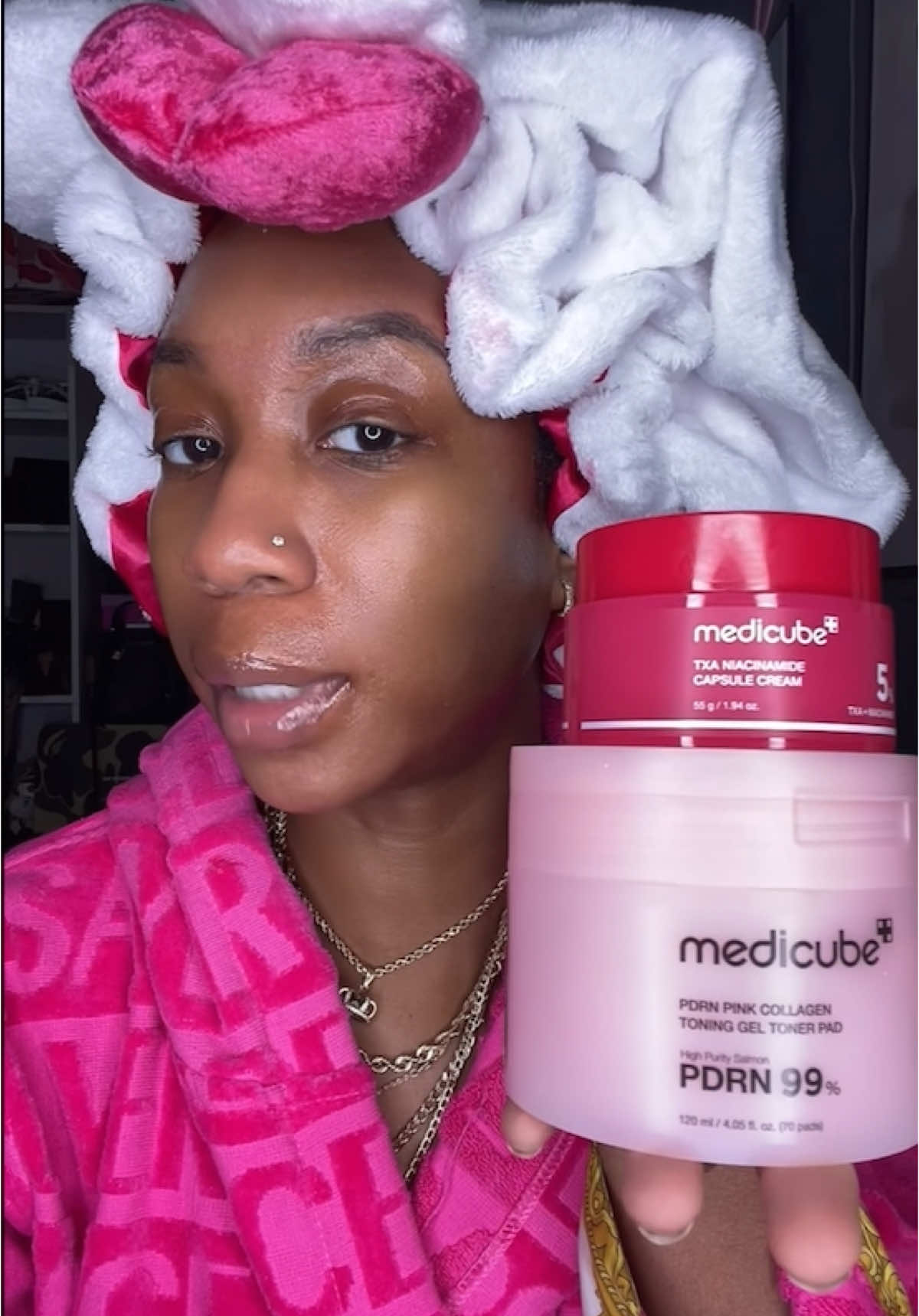 TikTok post by @crownmecutie for medicube. Caption reads: The ONLY brand I use fr. Link on screen @MEDICUBE....