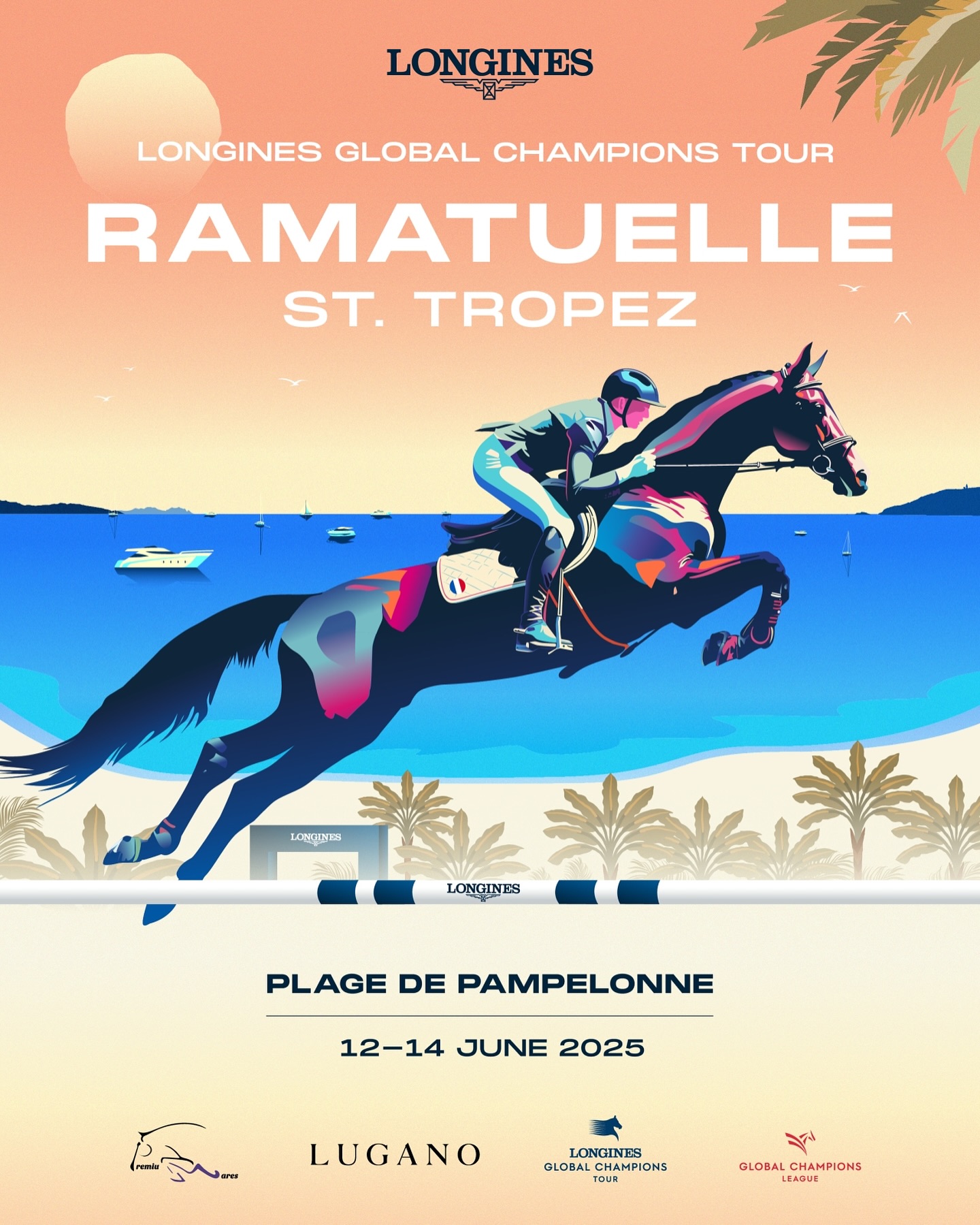 Instagram post by @lgctsttropez for Longines. Caption reads: Longines Global Champions Tour of Ramatuelle, St.....